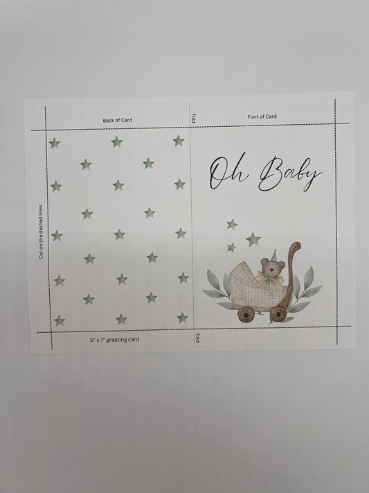 Oh Baby Welcome Card Printable Download Gender Neutral Baby Card Baby Shower Card Baby Card Template EDITABLE CANVA TEMPLATE Printable Card