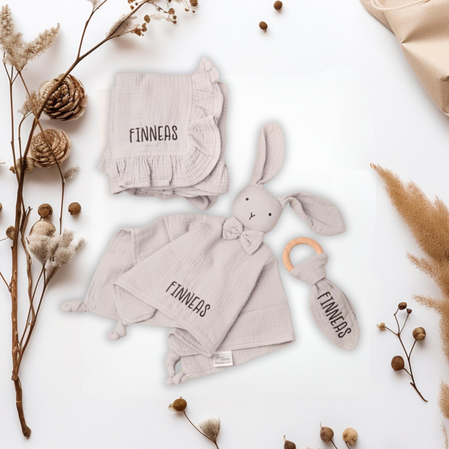 Custom Handwriting Baby Lovey: Embroidered Organic Muslin Keepsake