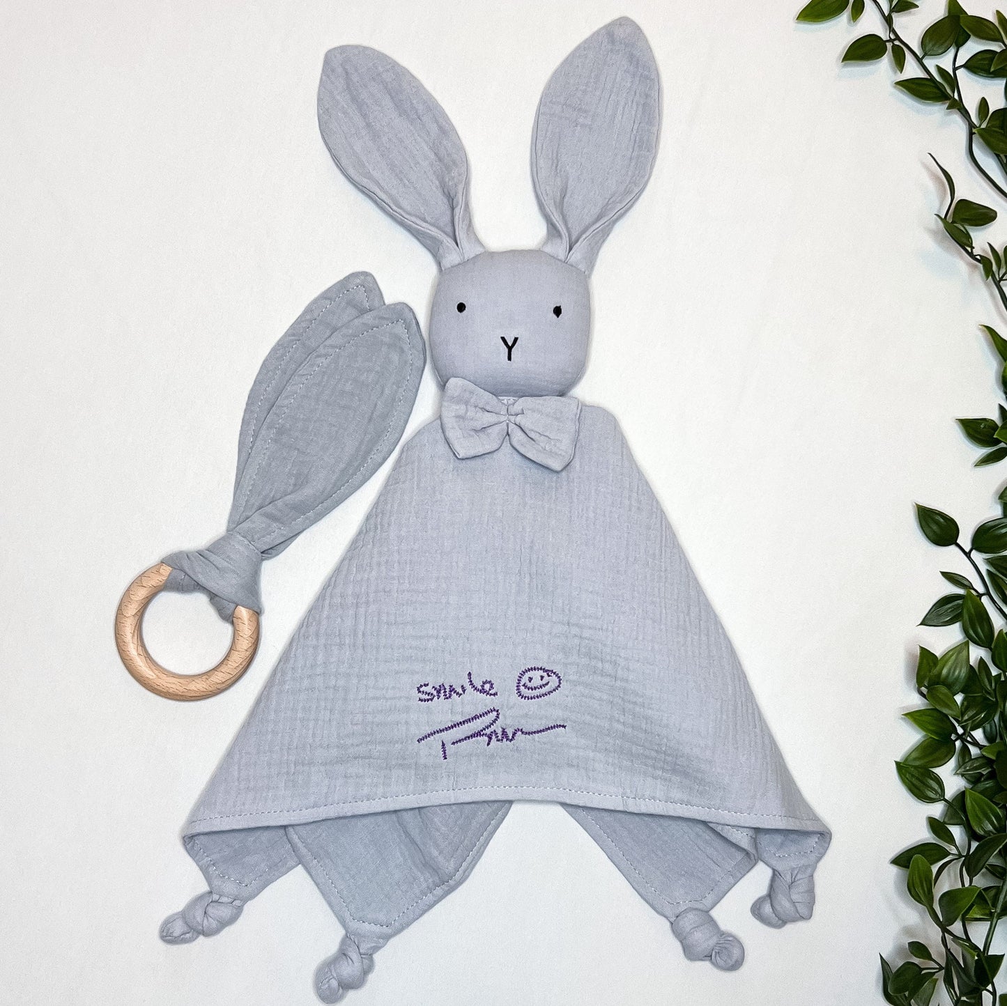 Custom Handwriting Baby Lovey: Embroidered Organic Muslin Keepsake