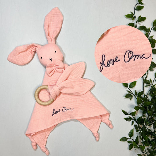 Personalized Baby Lovey: Embroidered Handwriting Keepsake, Organic Muslin Cotton