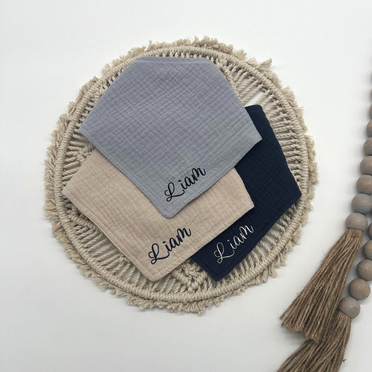 3 Monogrammed Baby Bibs - Personalized Newborn Gift - Baby Shower Present - Embroidered Bibs with Name - Custom Set of 3 Bandana Bibs