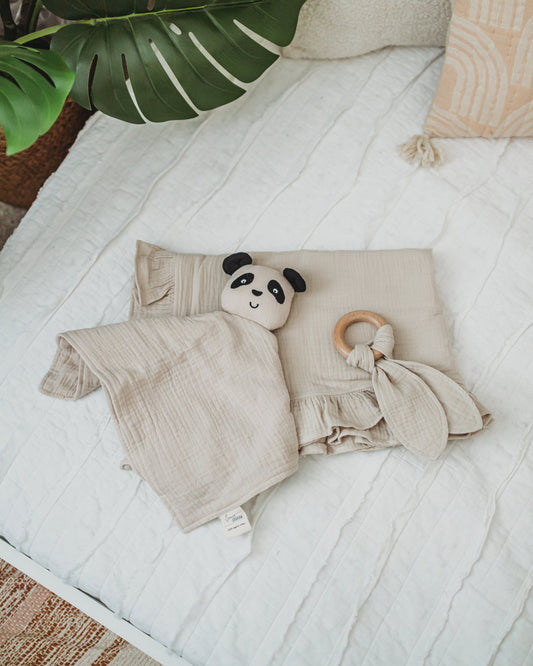 Baby Gift Basket - Personalized Panda Lovey, Blanket + Teether - Newborn Gift Box Idea - Custom Baby Shower Gift Set - Newborn Gift Box