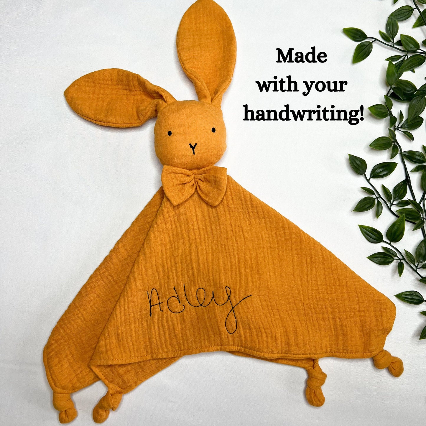 Personalized Baby Lovey: Embroidered Handwriting Keepsake, Organic Muslin Cotton