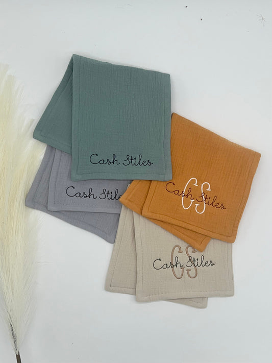 Personalized Baby Burp Cloth Embroidered Organic Muslin Cotton Shower Gift