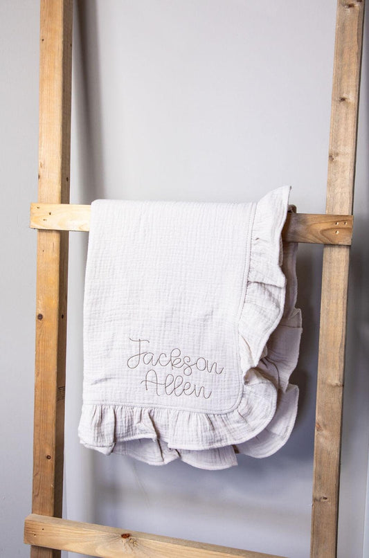 Personalized Organic Baby Blanket & Burp Cloth – Embroidered Name Gift Set
