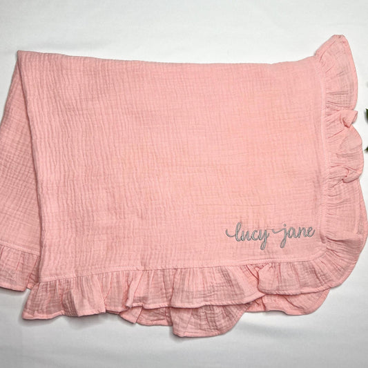 Personalized Organic Muslin Baby Blanket: Embroidered Heirloom Gift