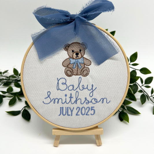 Baby Birth Announcement Sign with Mallard Duck Custom Name Hoop Personalized Embroidery Hoop Nursery Decor Baby Boy Announcement Name Sign