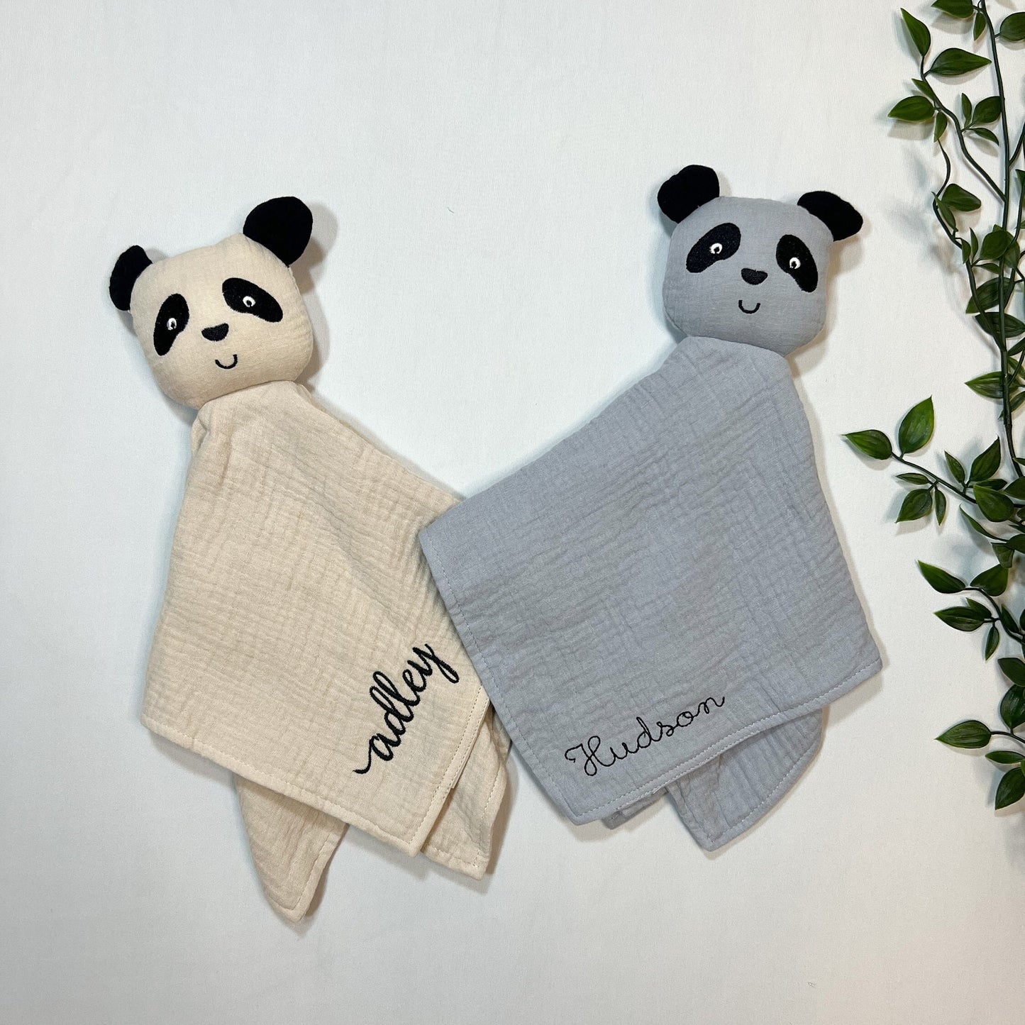 Personalized Gray Panda Lovey, Blanket & Teether Gift Set