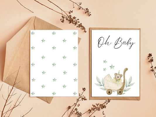 Oh Baby Welcome Card Printable Download Gender Neutral Baby Card Baby Shower Card Baby Card Template EDITABLE CANVA TEMPLATE Printable Card