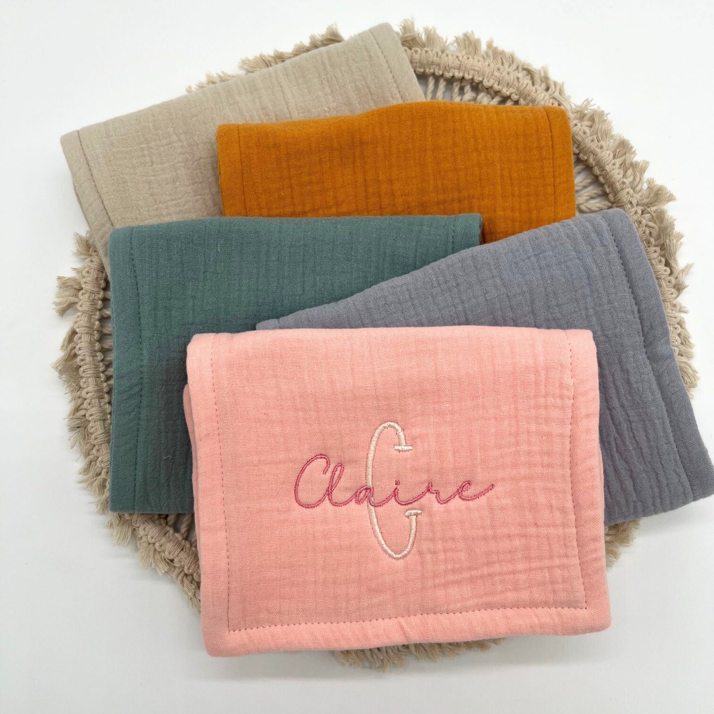 Embroidered Burp Cloth Set - Personalized Baby Shower Gift - Custom Newborn Baby Gift - Organic Cotton Burping Cloth - Baby Boy or Girl Gift