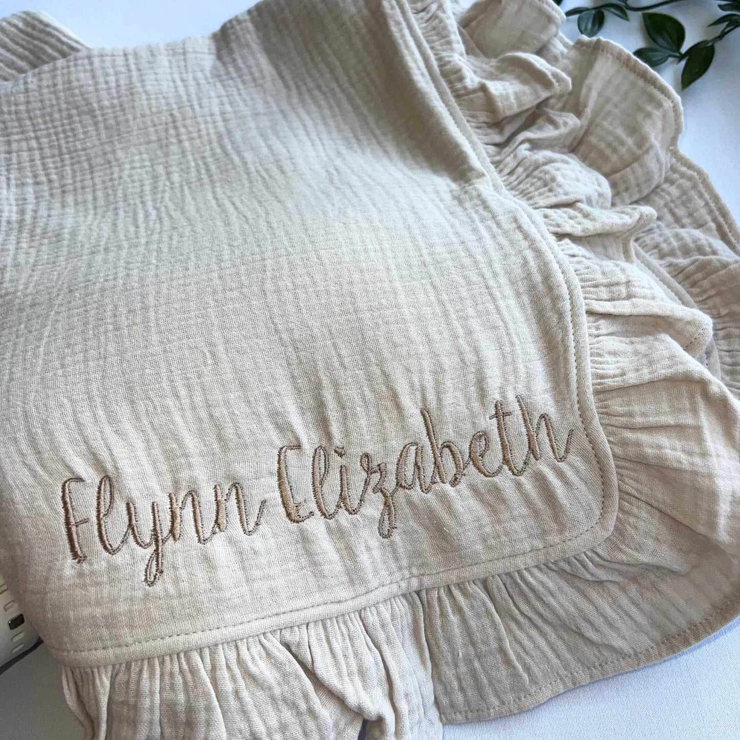 Embroidered Handwriting Baby Blanket: Organic Muslin Keepsake