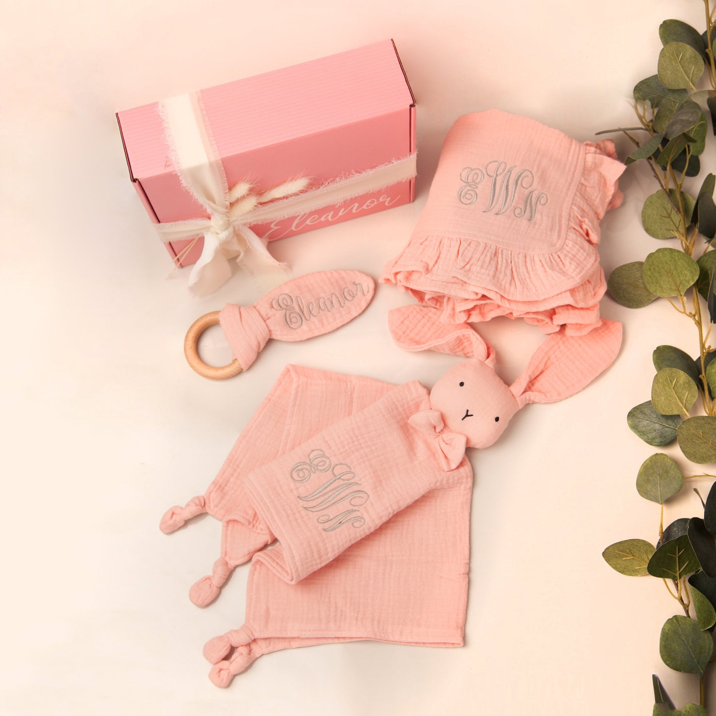 Baby Gift Set: Blanket, Lovey & Teether with Custom Gift Box