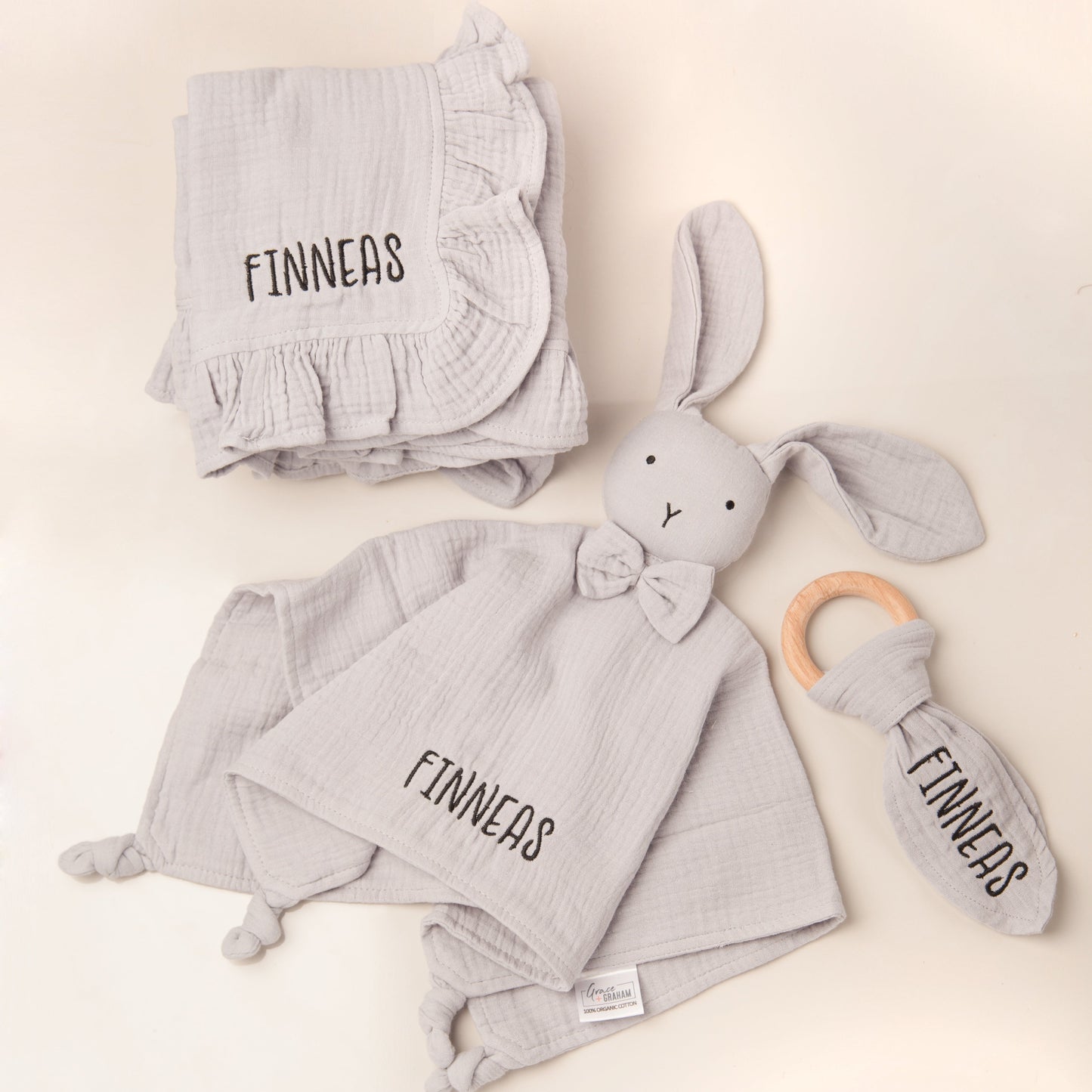 Personalized Bunny Lovey, Blanket & Teether Gift Set