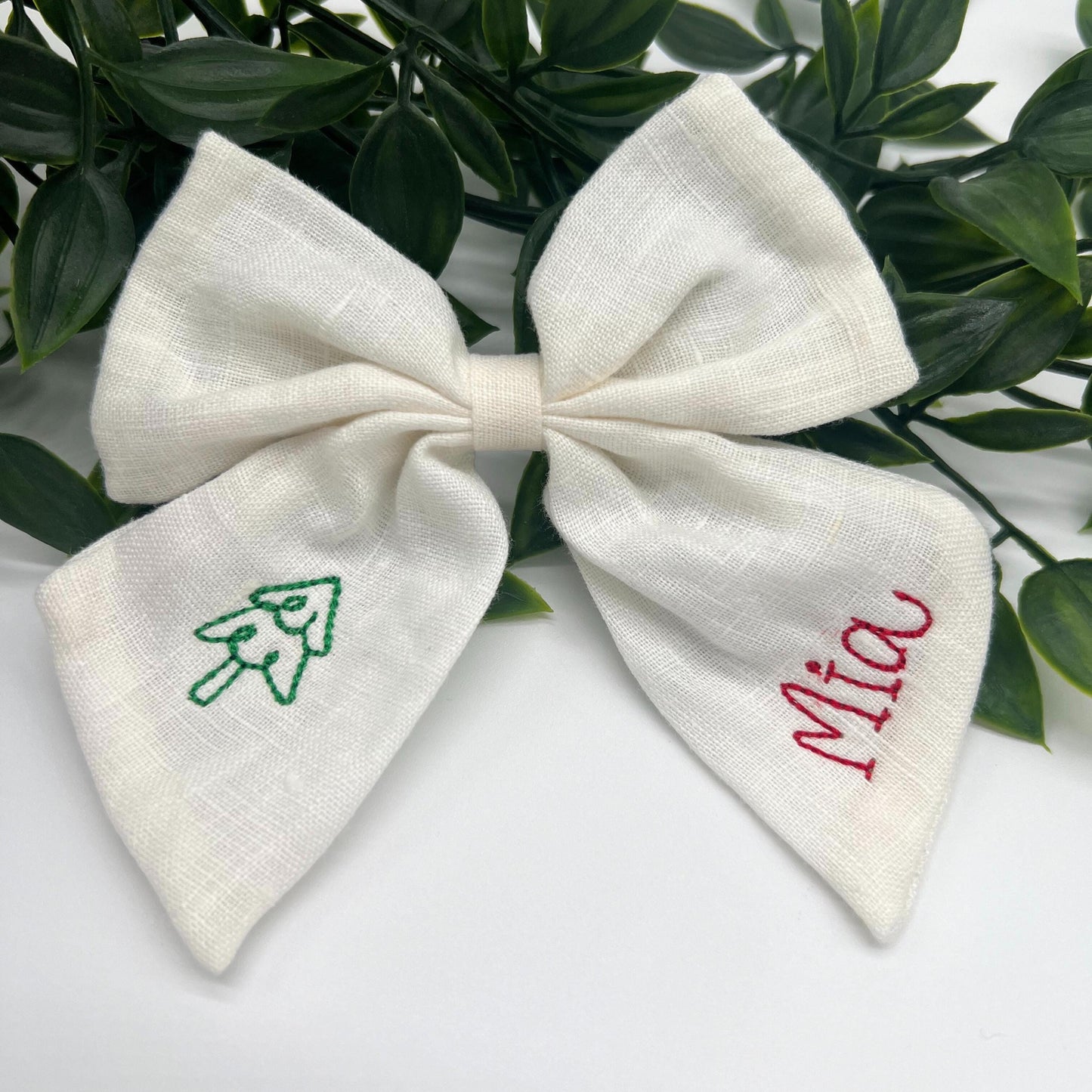 Christmas Hair Bow Personalized Christmas Bow for Girls Custom Bow with Name Winter Hair Bow Embroidered Bow for Christmas with Name