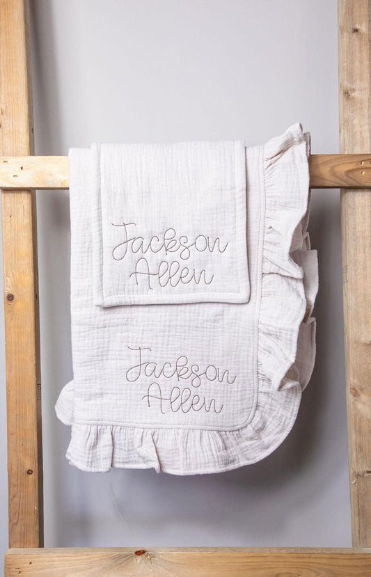 Personalized Organic Baby Blanket & Burp Cloth – Embroidered Name Gift Set