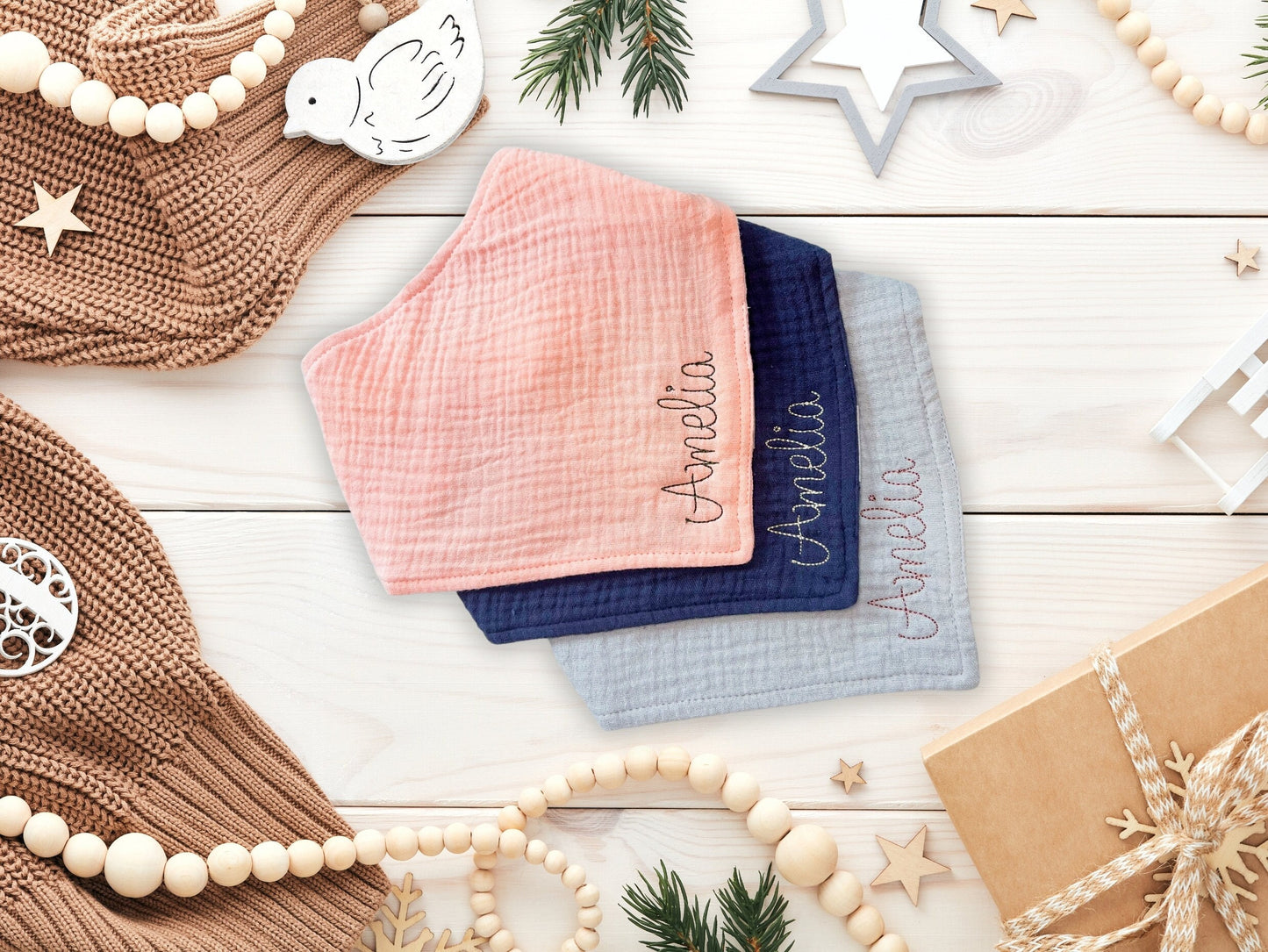 Personalized Bandana Baby Bibs | Custom Embroidered Cotton Bib for Newborns