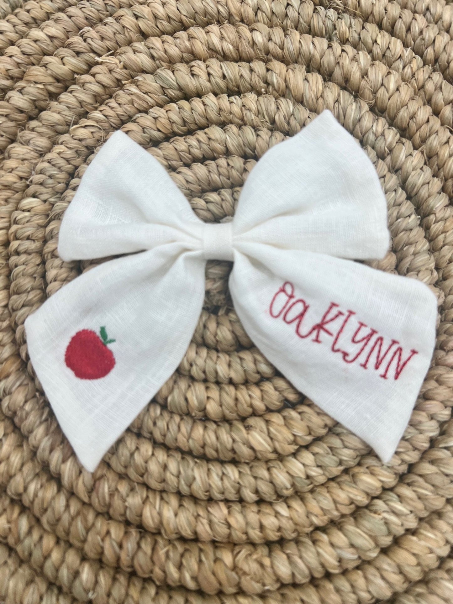 School Personalized Bow with Name Linen Hair Bow School Hair Bow Custom Name Bow Pencil Monogrammed Hair Bow Girls Hair Bow Pre-School