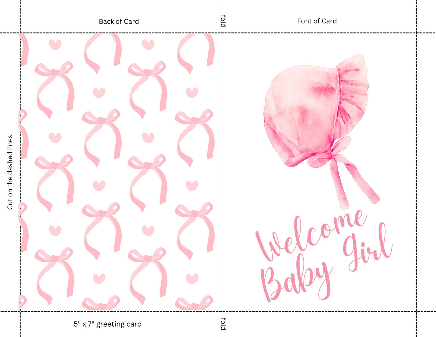 Baby Shower Card for Girl Grandmillenial Bow Baby Card Welcome Baby Card Printable Baby Download Template EDITABLE CANVA TEMPLATE