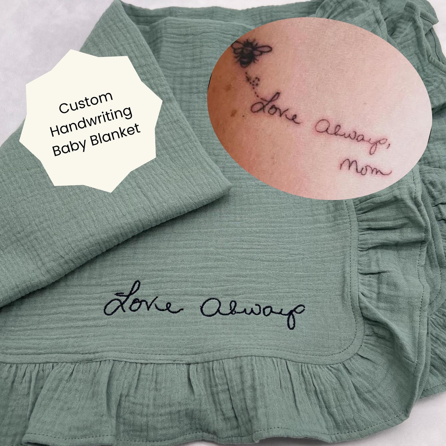 Embroidered Handwriting Baby Blanket: Organic Muslin Keepsake