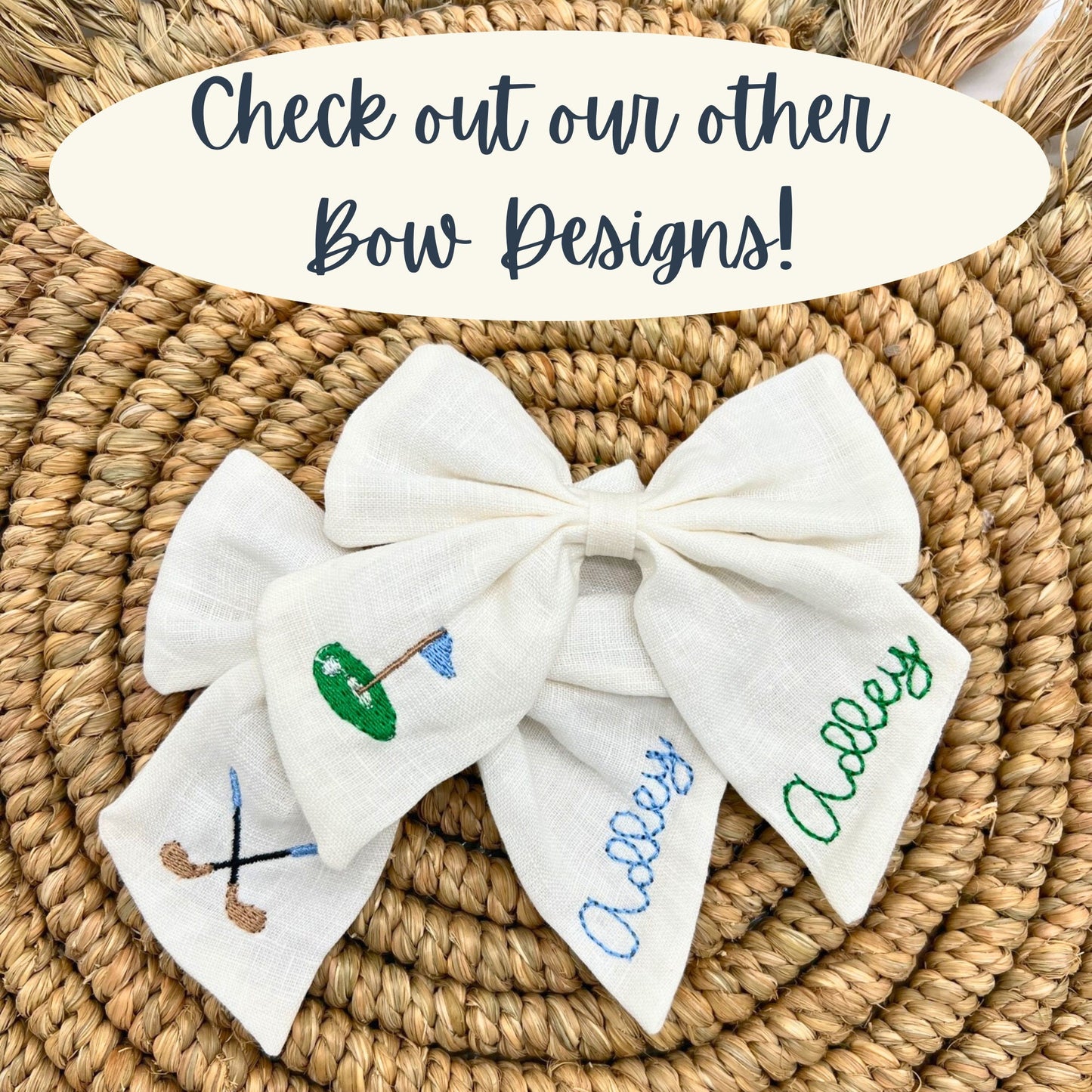 Baseball Hair Bow Personalized Bow with Name Linen Hair Bow Embroidered Baseball Sister Bow Sports Bow for Girls Matching Bows