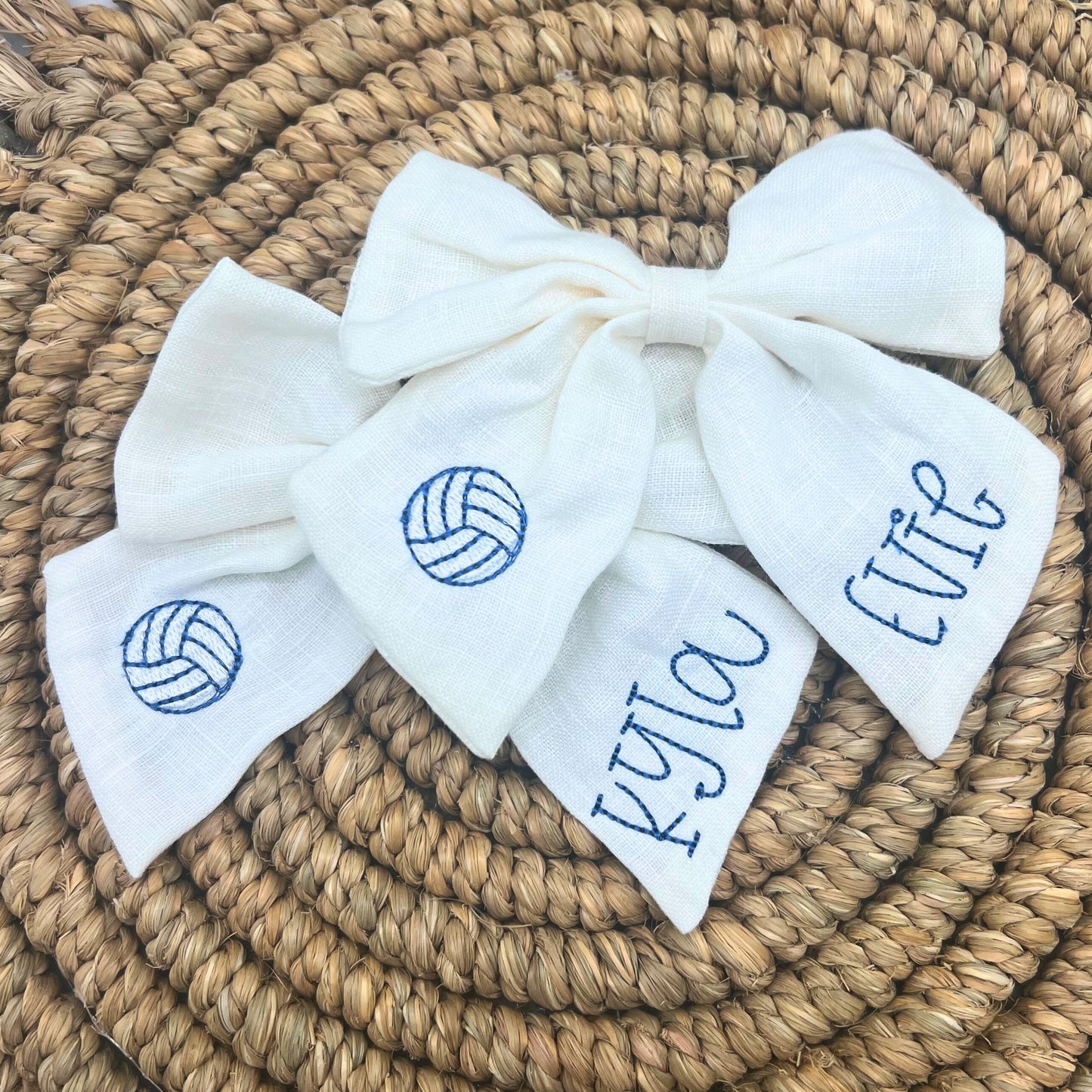 Volleyball Hair Bow Personalized with Name Linen Hair Bow Volleyball Hair Bow Custom Name Bow Sports Monogrammed Hair Bow Girls