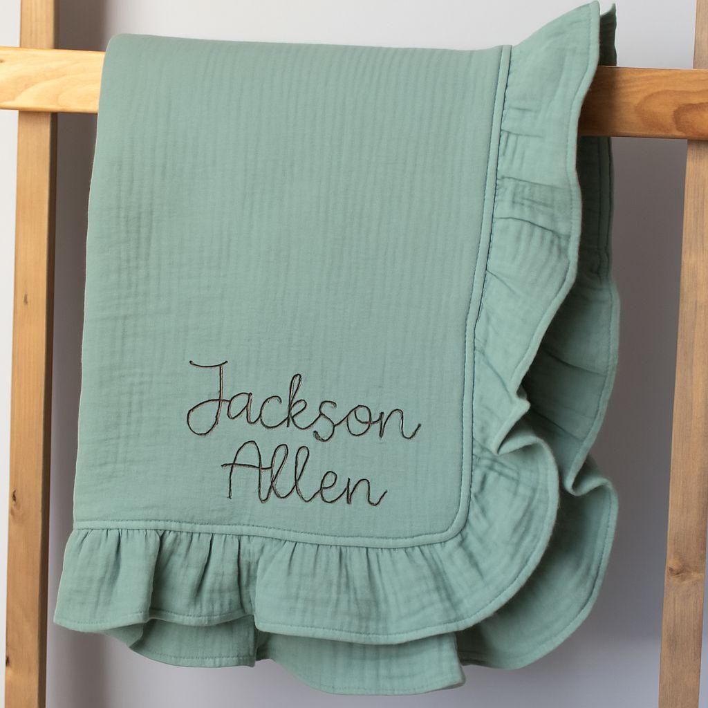 Embroidered Handwriting Baby Blanket: Organic Muslin Keepsake