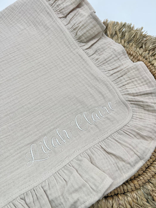 Personalized Organic Muslin Baby Blanket with Embroidered Name