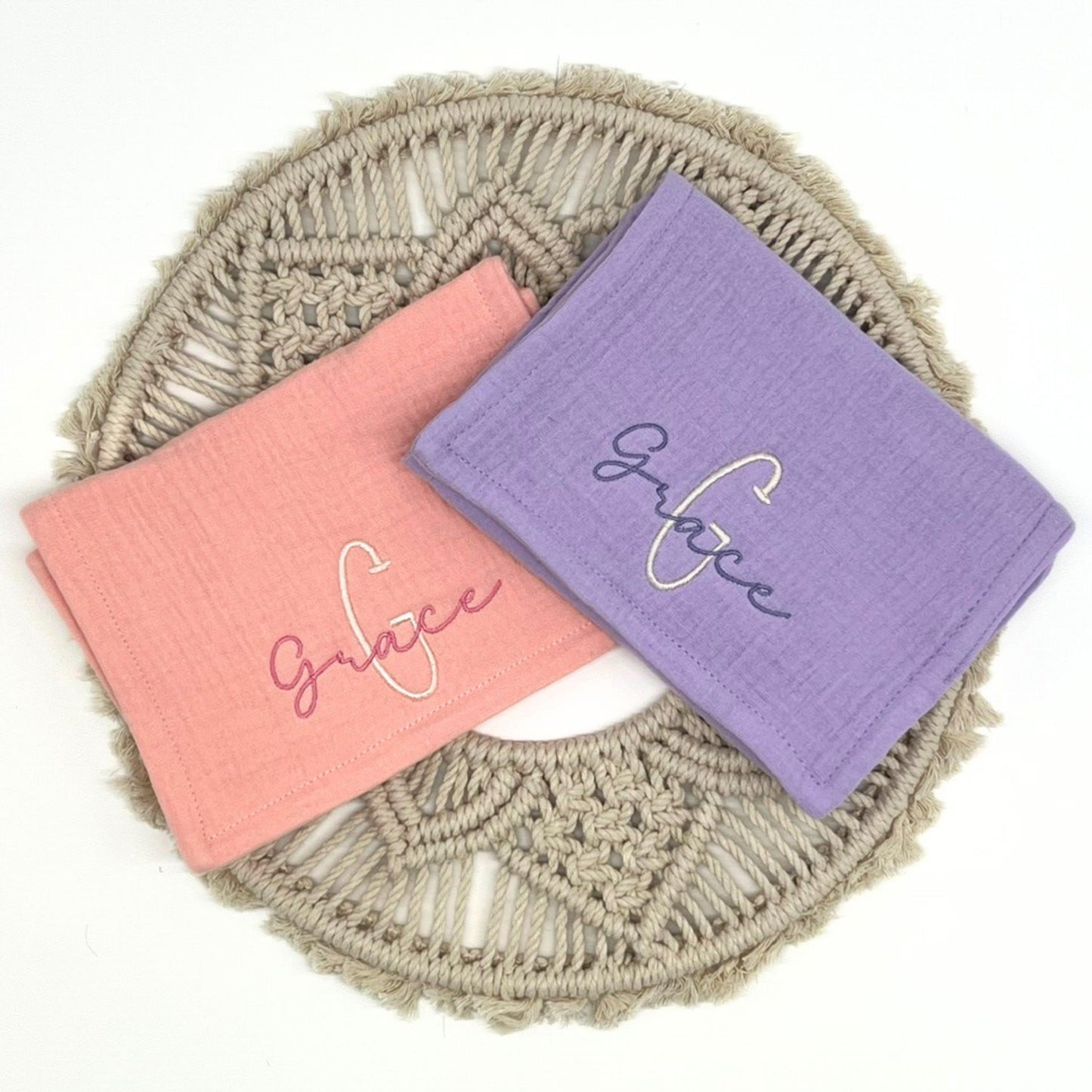 Embroidered Burp Cloth Set - Personalized Baby Shower Gift - Custom Newborn Baby Gift - Organic Cotton Burping Cloth - Baby Boy or Girl Gift