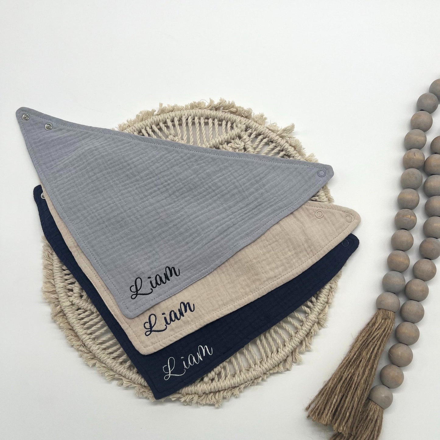 3 Monogrammed Baby Bibs - Personalized Newborn Gift - Baby Shower Present - Embroidered Bibs with Name - Custom Set of 3 Bandana Bibs