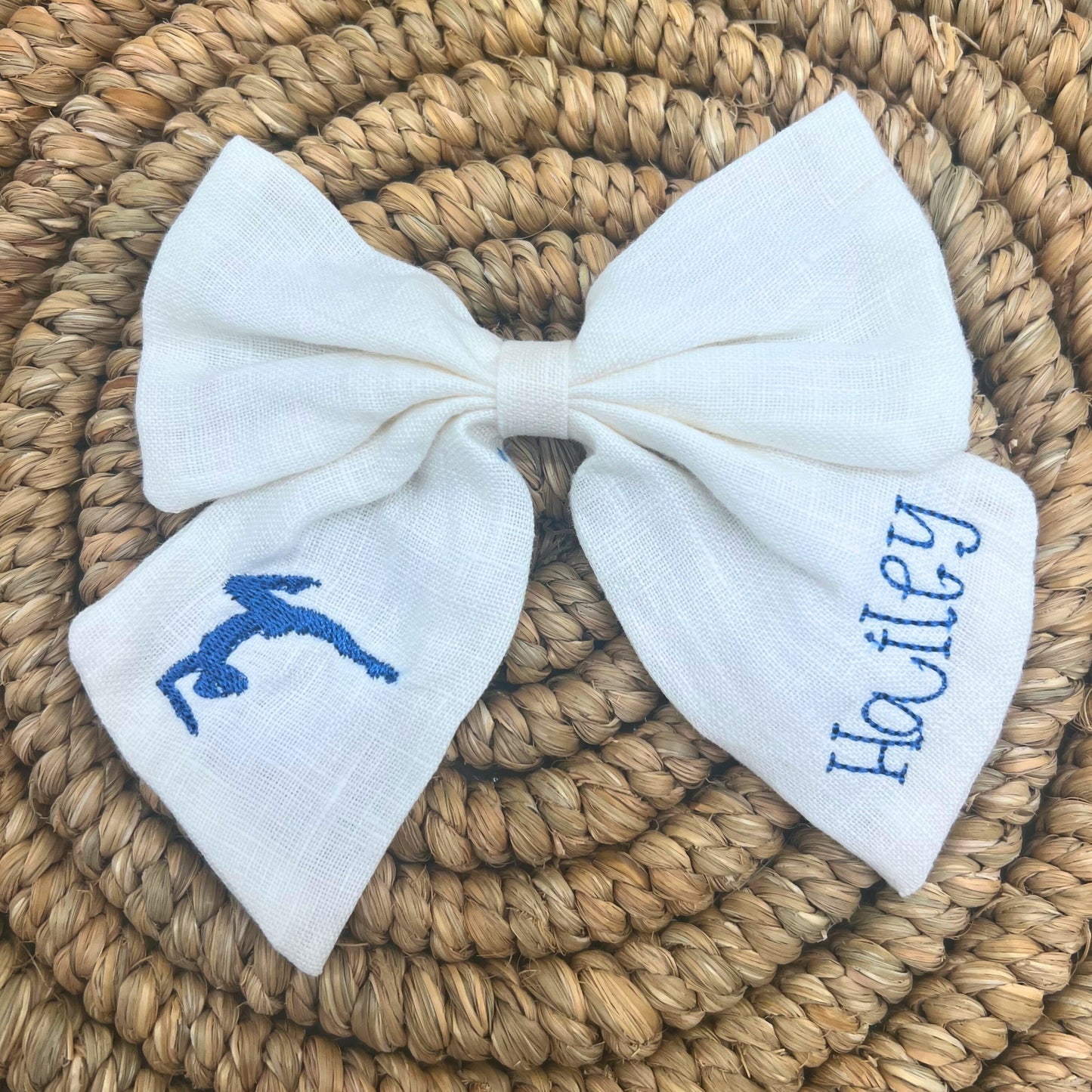 Personalized Softball Hair Bow: Embroidered Linen Baseball Bow