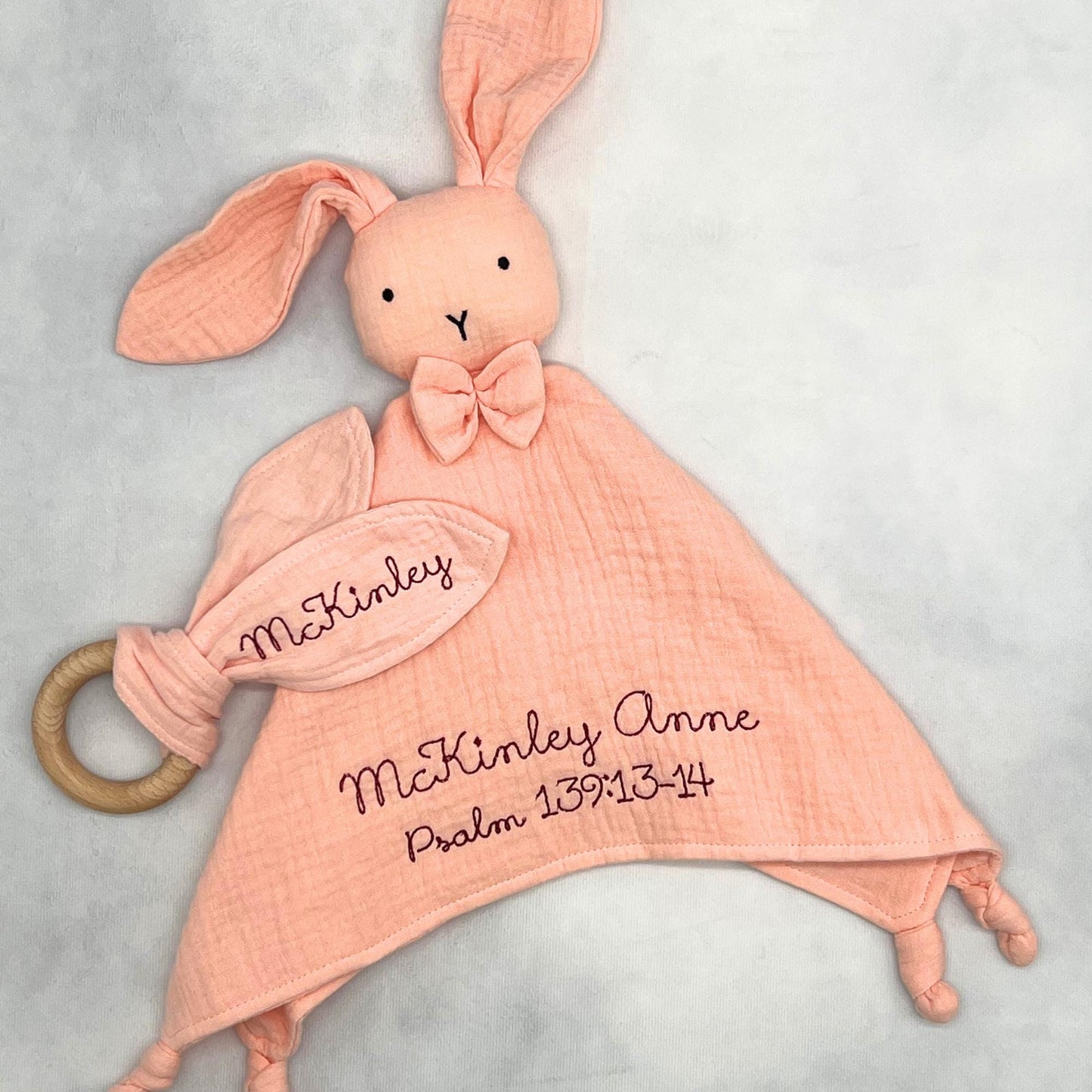 Personalized Christian Baby Lovey Gift Set: Bunny Teether, Scripture