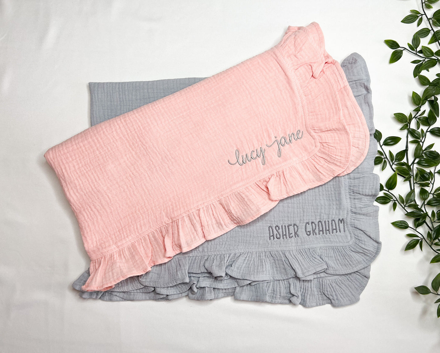 Personalized Organic Baby Blanket & Burp Cloth – Embroidered Name Gift Set