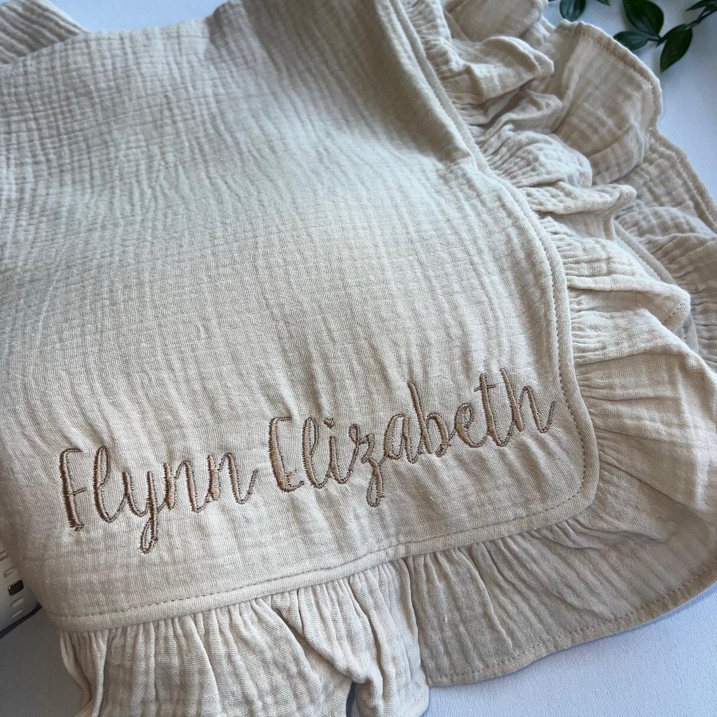 Personalized Organic Muslin Baby Blanket with Embroidered Name