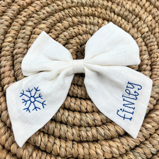 Christmas Hair Bow Personalized Christmas Bow for Girls Custom Bow with Name Winter Hair Bow Embroidered Bow for Christmas with Name