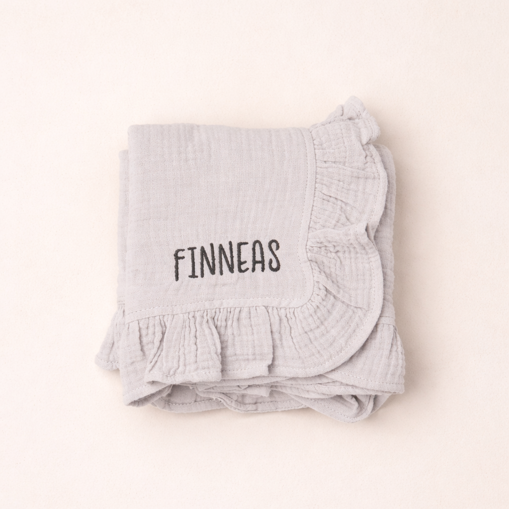 Monogrammed Organic Baby Blanket — Embroidered Cotton Muslin