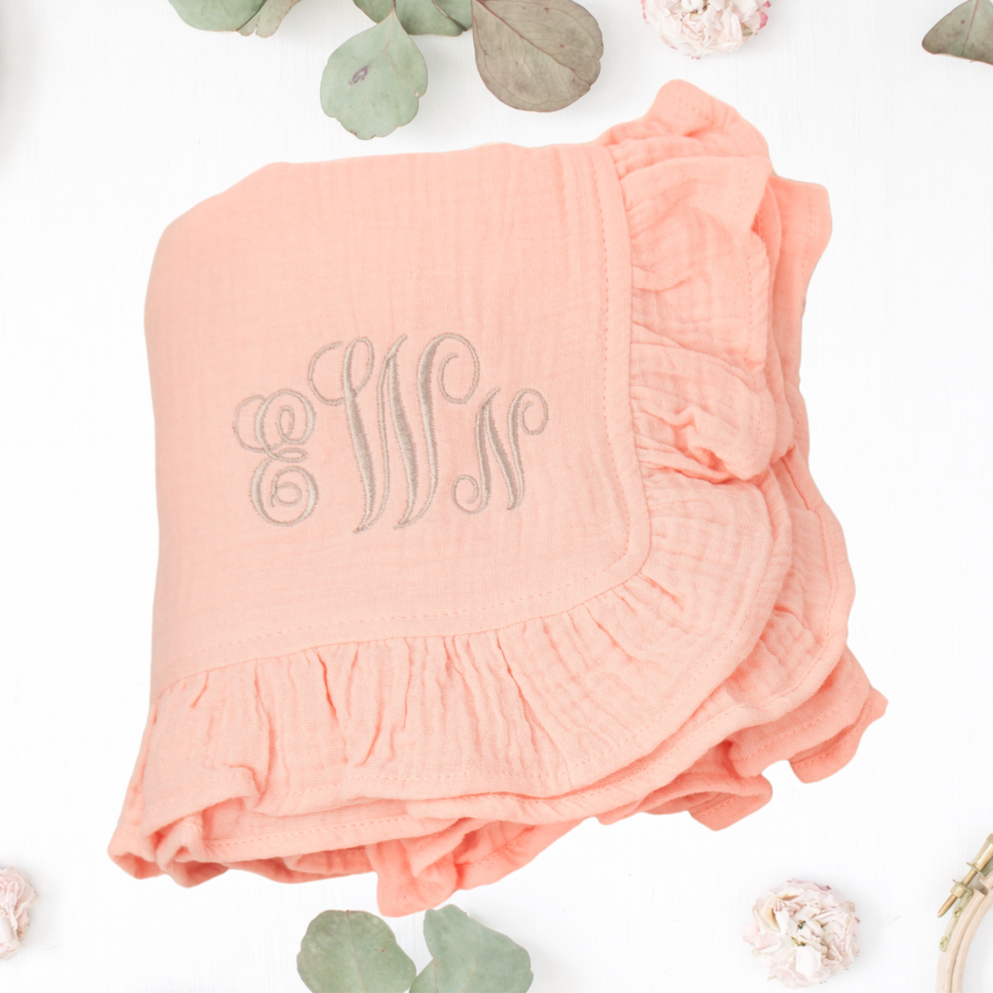 Monogrammed Organic Baby Blanket — Embroidered Cotton Muslin