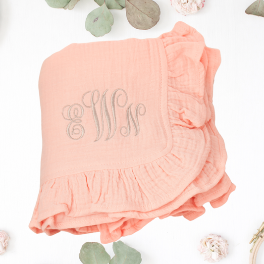 Monogrammed Organic Baby Blanket — Embroidered Cotton Muslin