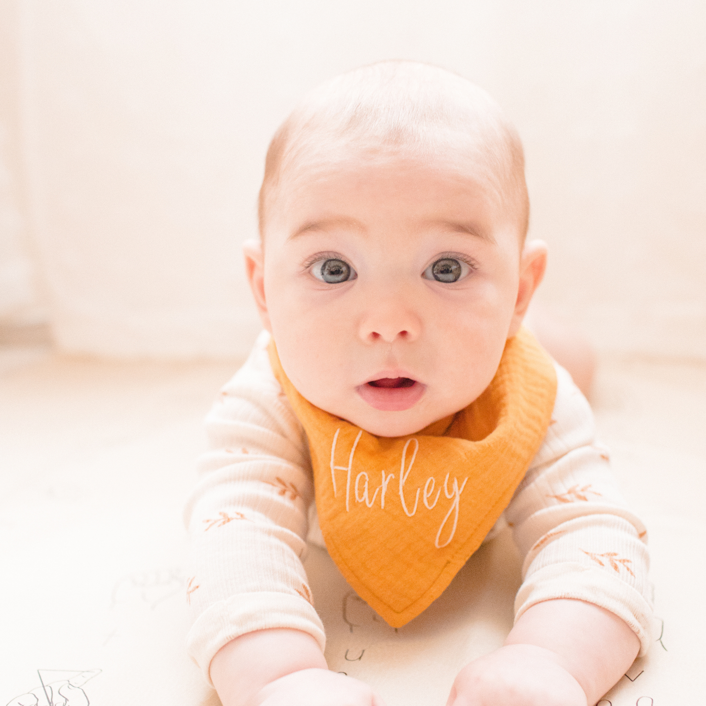 Personalized Baby Bandana Bib with Name | Embroidered Organic Muslin Bib