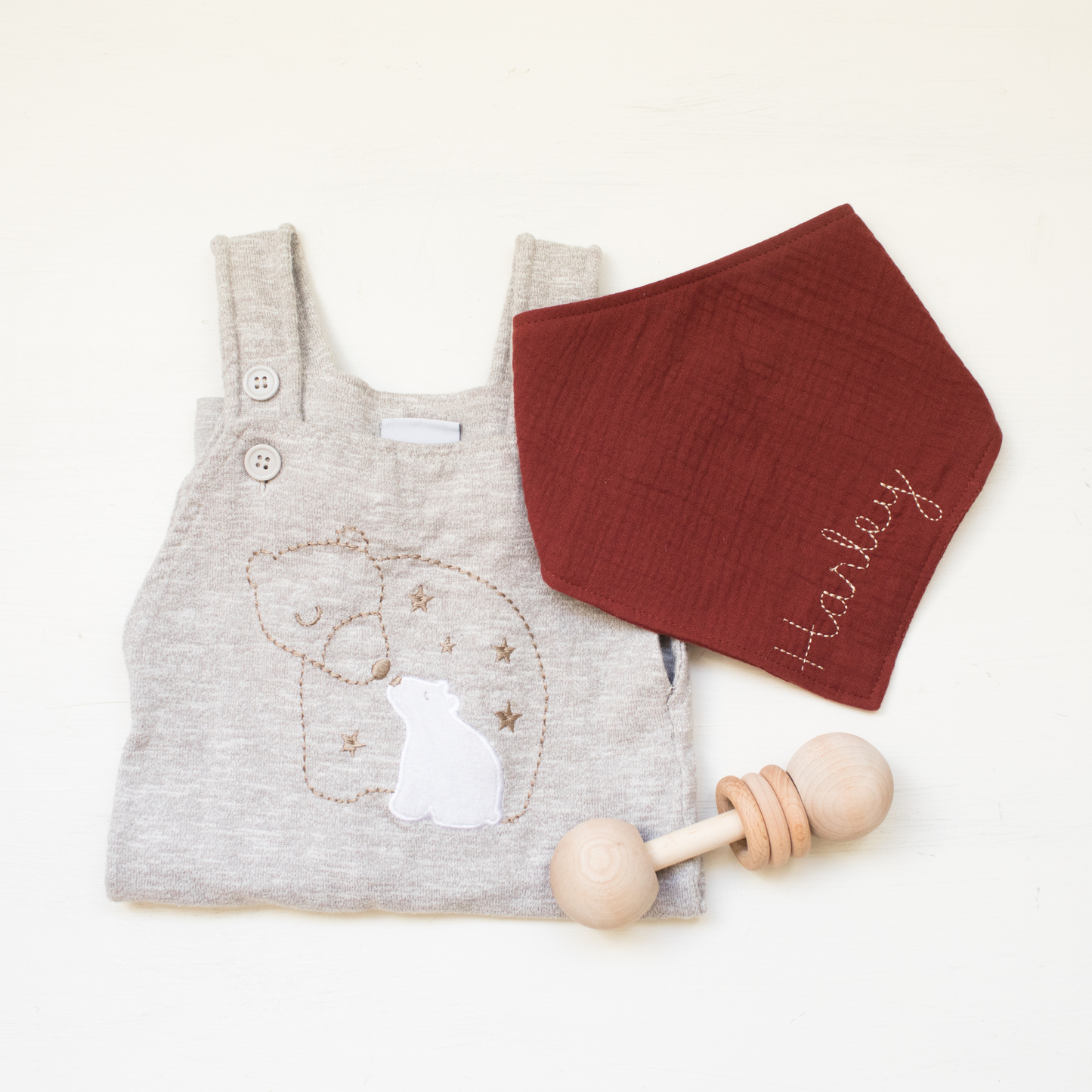Personalized Baby Bandana Bib with Name | Embroidered Organic Muslin Bib