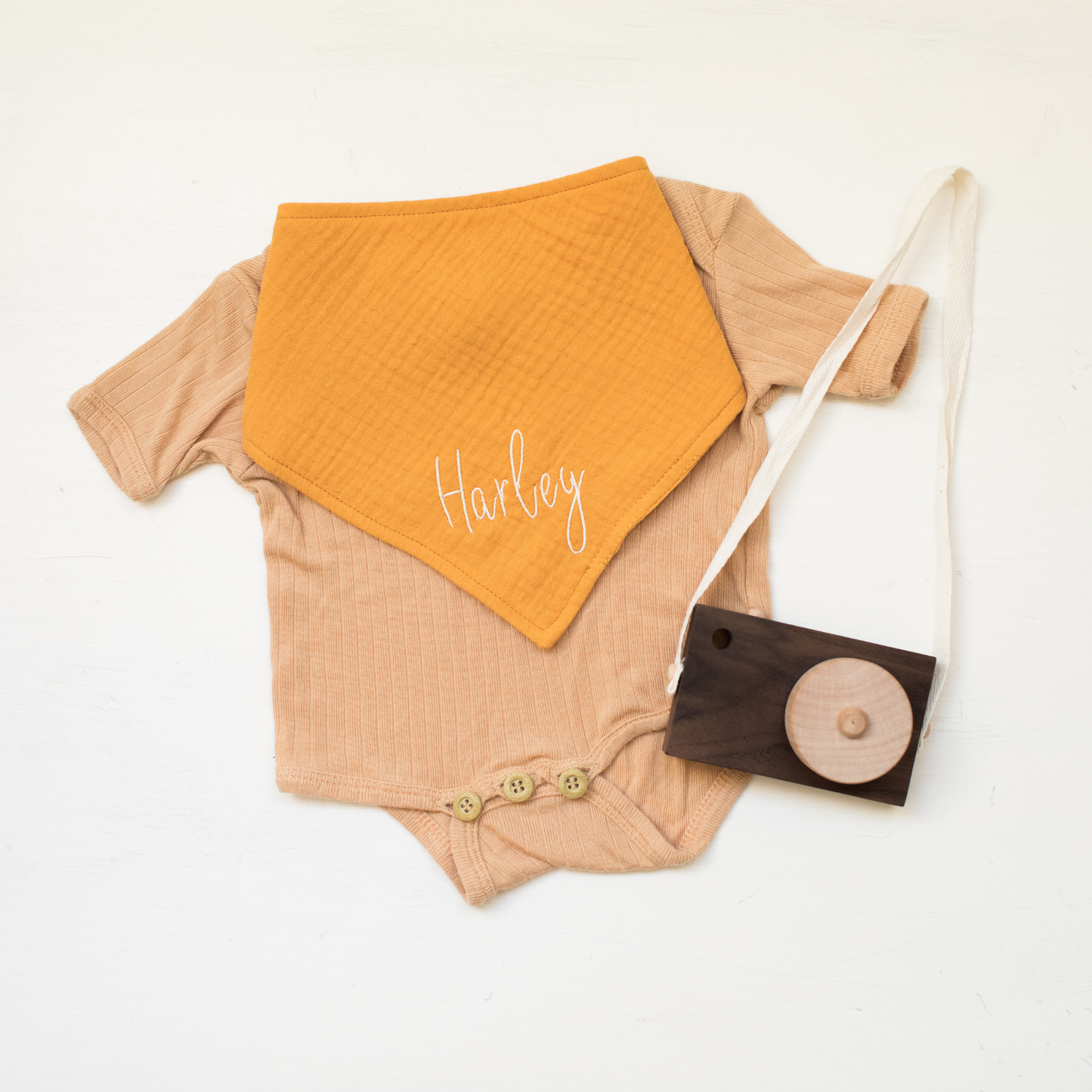 Personalized Baby Bandana Bib with Name | Embroidered Organic Muslin Bib
