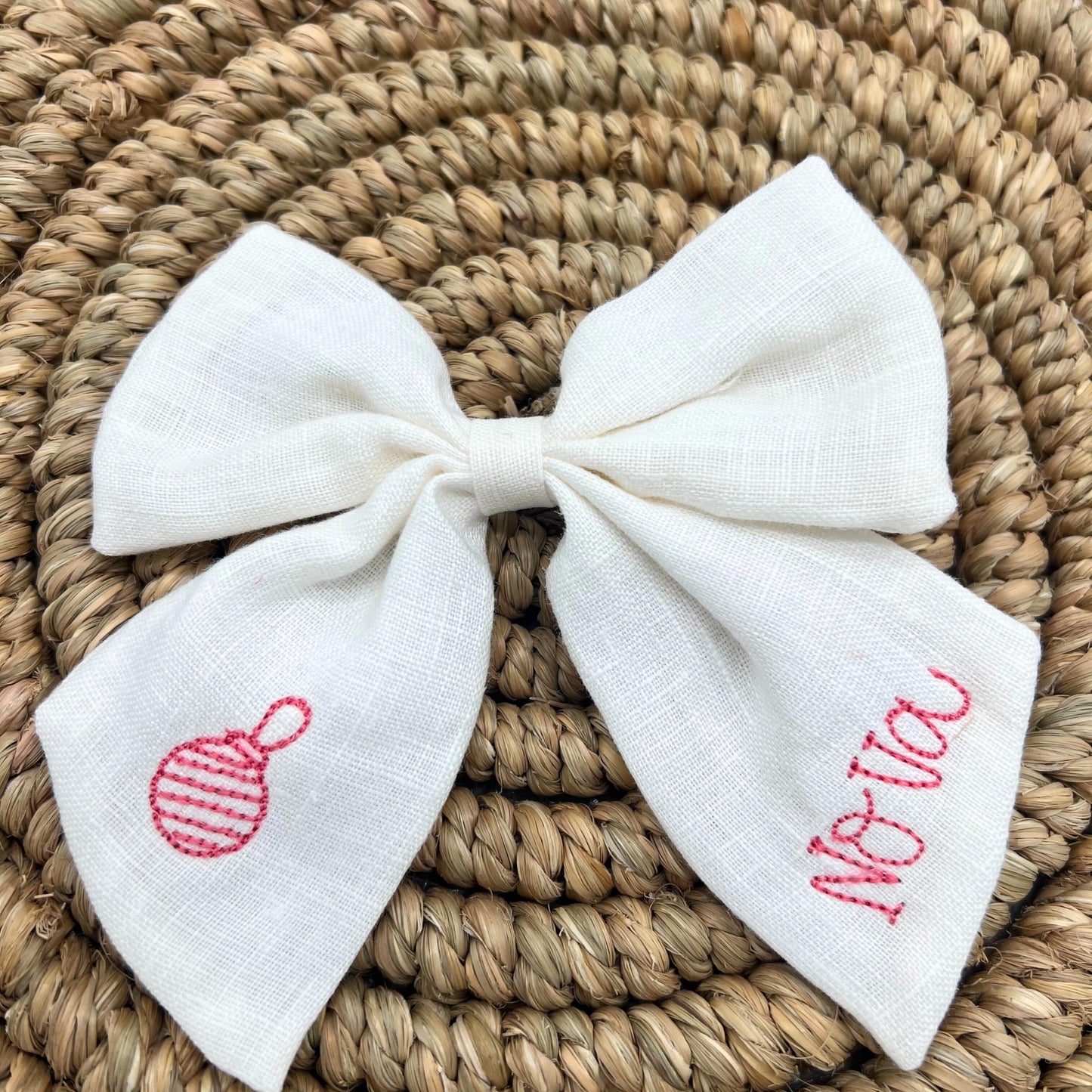 Christmas Hair Bow Personalized Christmas Bow for Girls Custom Bow with Name Winter Hair Bow Embroidered Bow for Christmas with Name