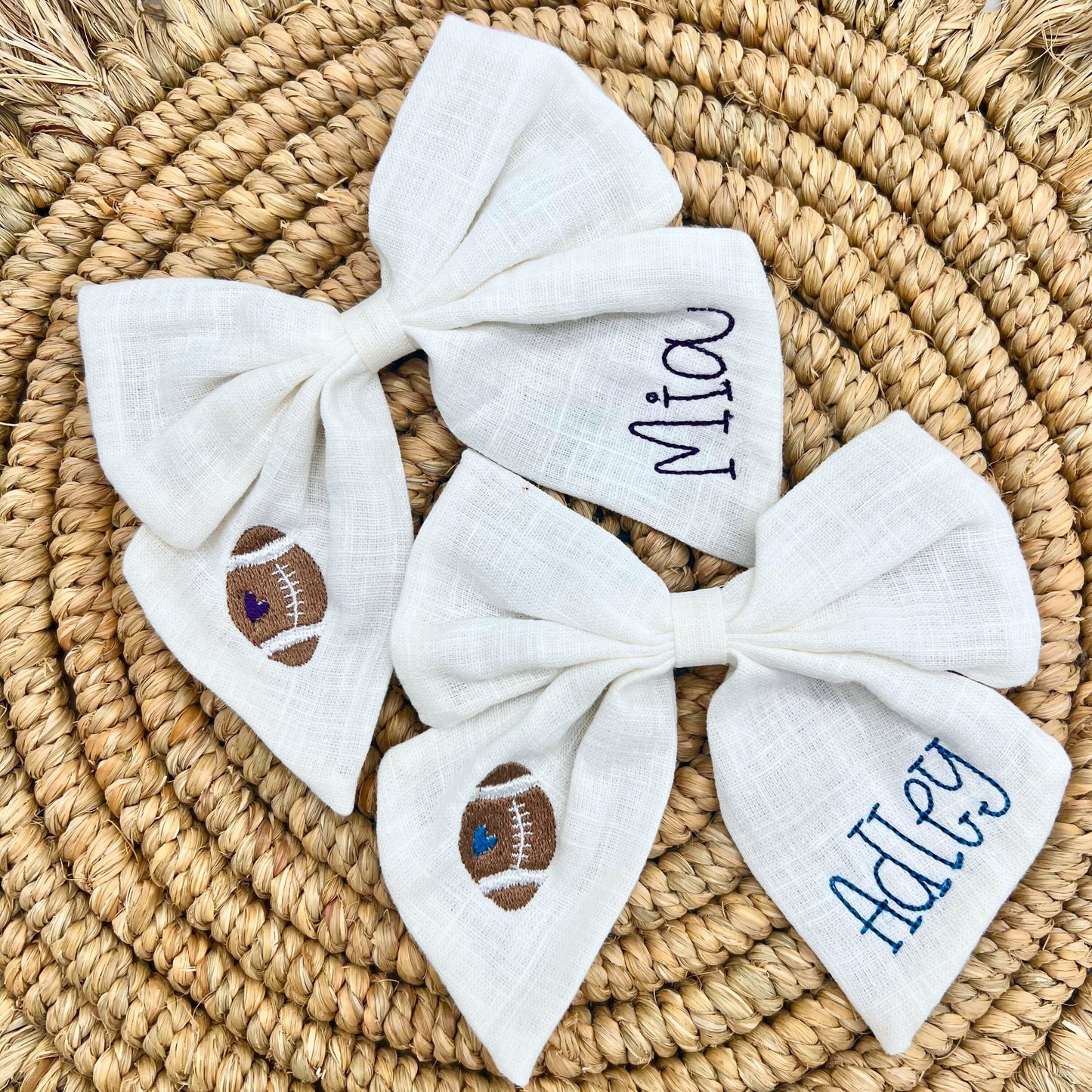 Football Hair Bow Personalized with Name Linen Hair Bow Football Hair Bow Custom Name Bow Sports Monogrammed Hair Bow Girls Football Sister