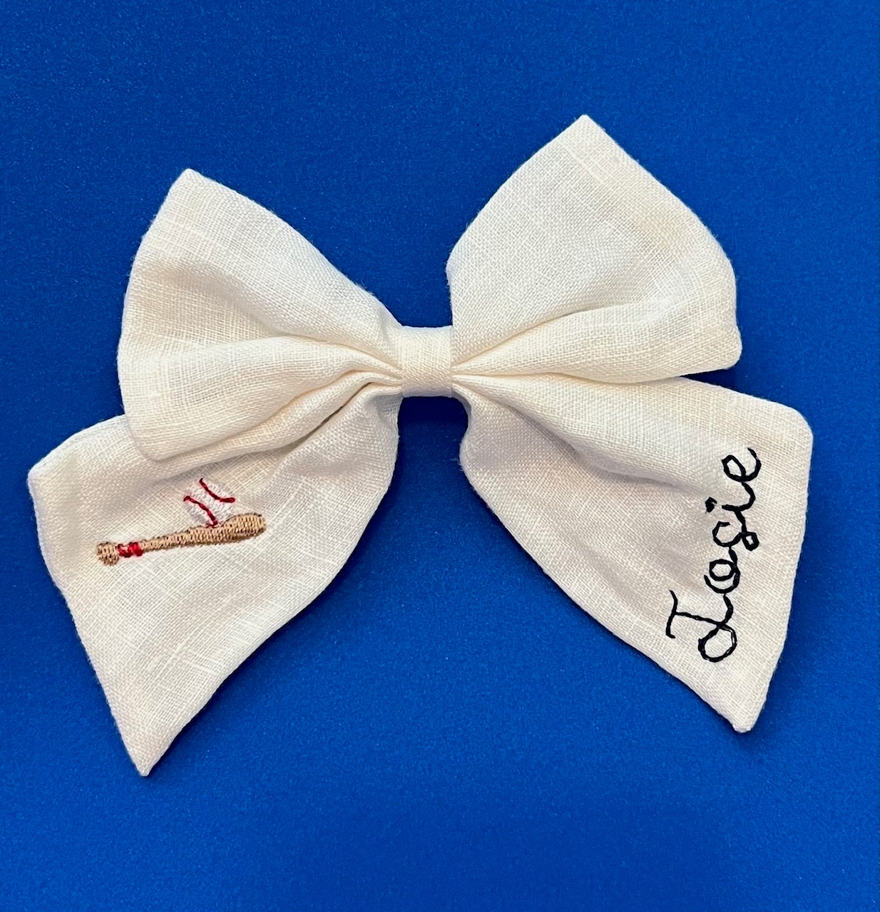 Baseball Hair Bow Personalized Bow with Name Linen Hair Bow Embroidered Baseball Sister Bow Sports Bow for Girls Matching Bows