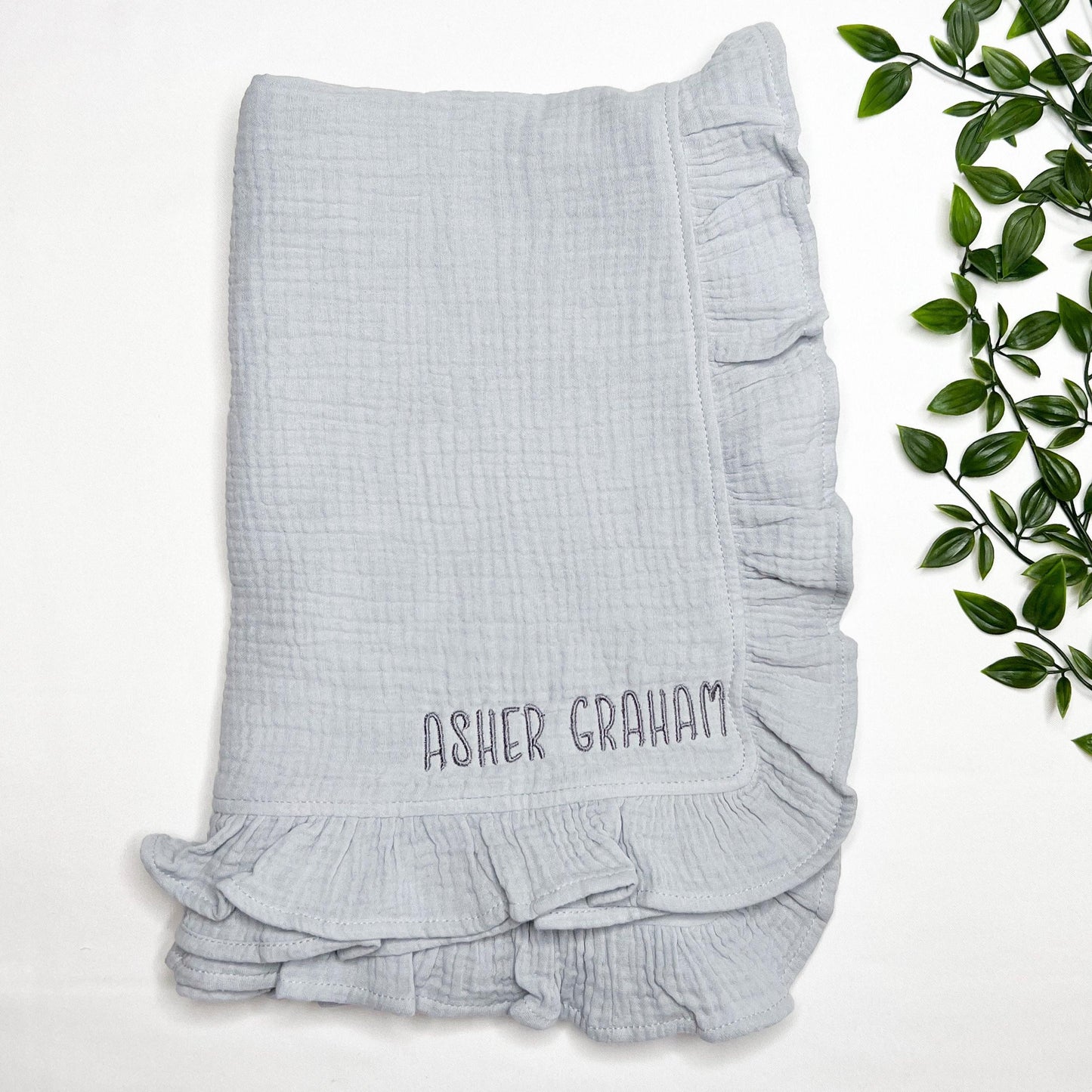 Personalized Organic Muslin Baby Blanket with Embroidered Name