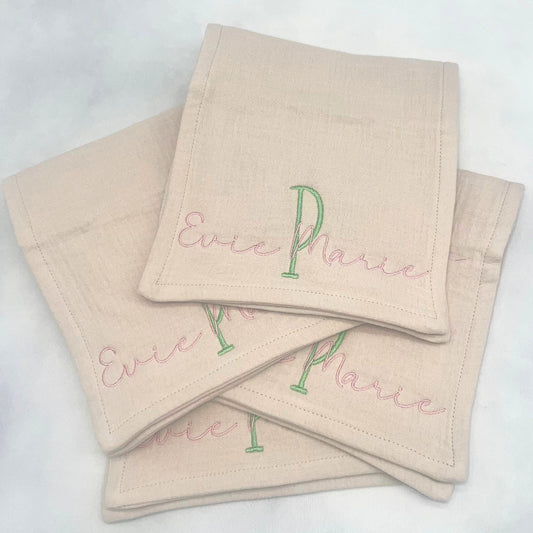 Personalized Baby Burp Cloth Embroidered Organic Muslin Cotton Shower Gift