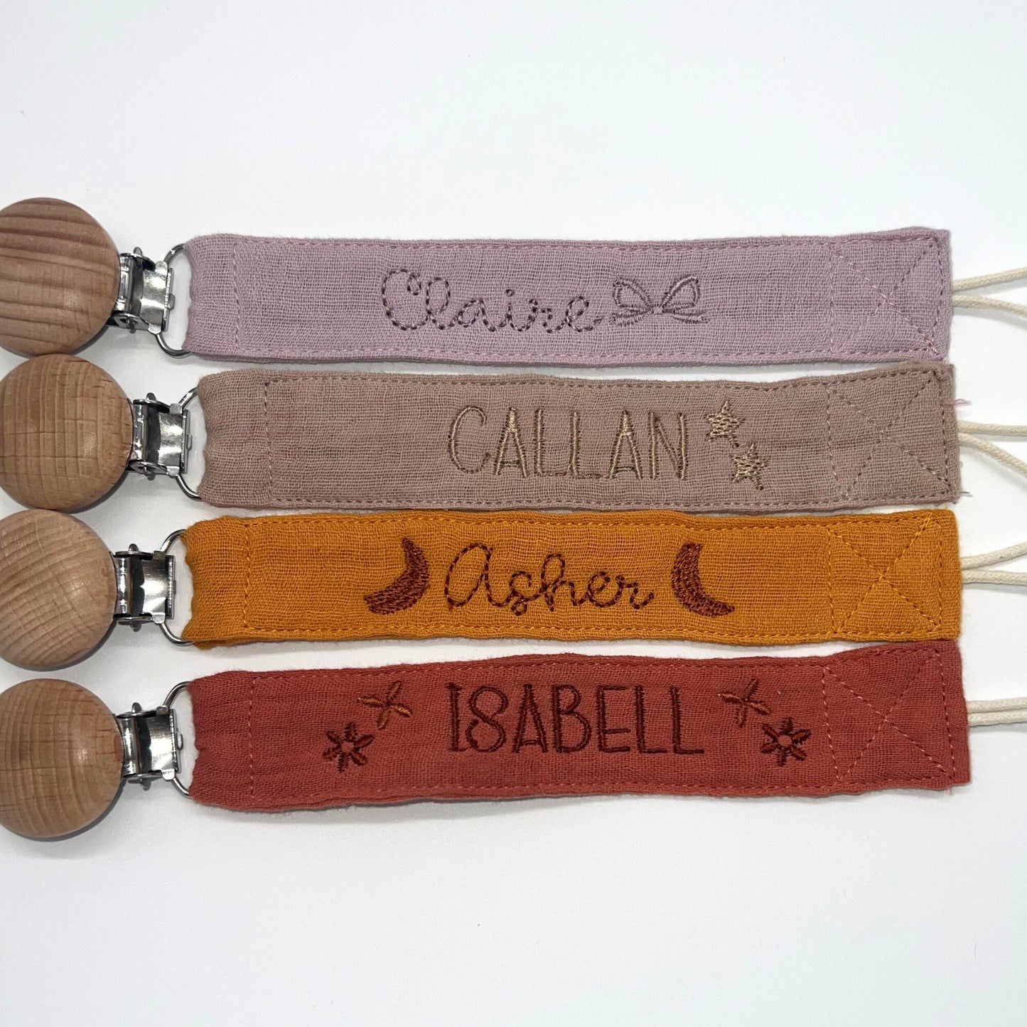 Personalized Baby Shower Gift Pacifier Clip with Name Custom Pacifier Holder Embroidered Paci Clip Binky Clip Boho Baby Neutral Baby Gift