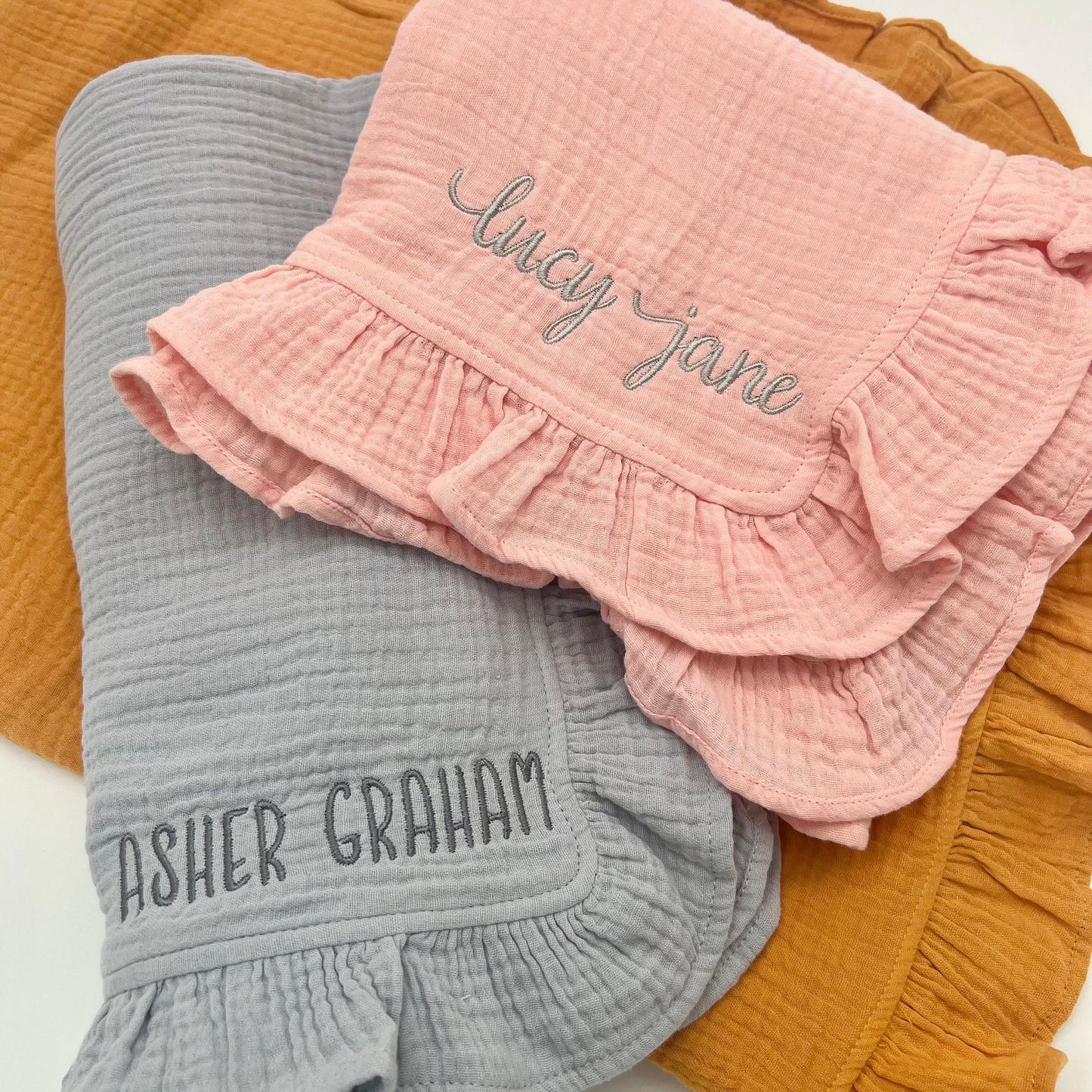 Personalized Organic Muslin Baby Blanket with Embroidered Name