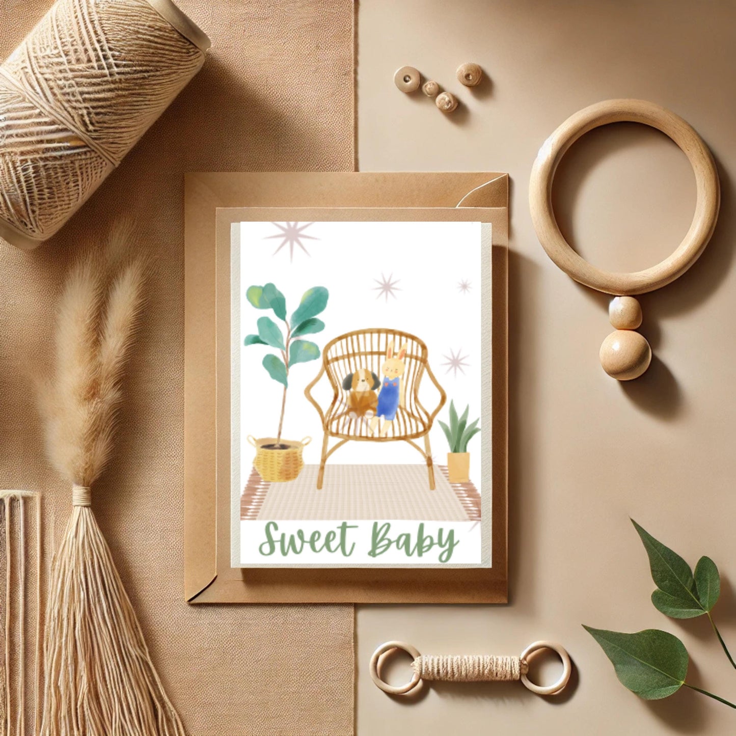 Boho Baby Shower Card Gender Neutral Digital Download