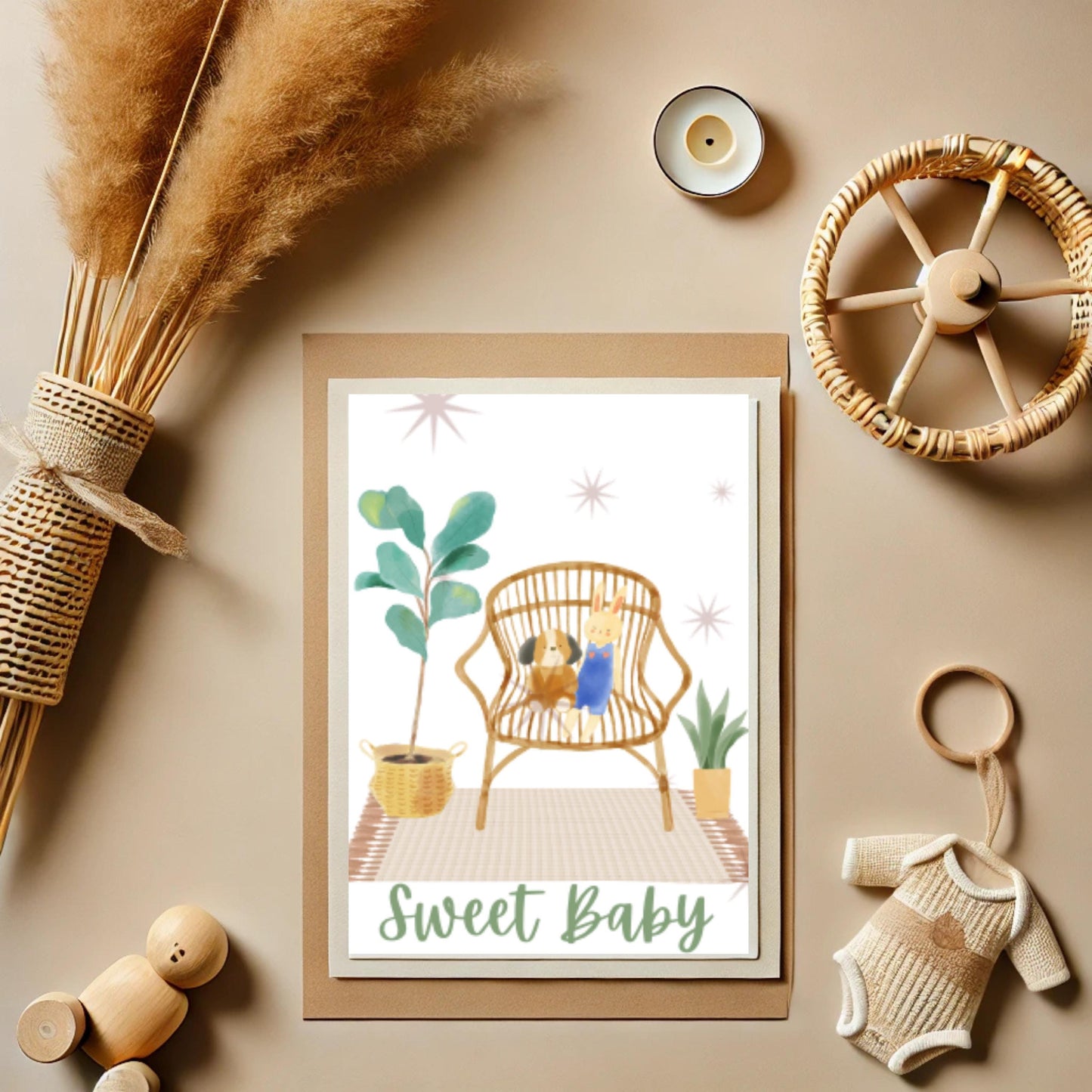 Boho Baby Shower Card Gender Neutral Digital Download