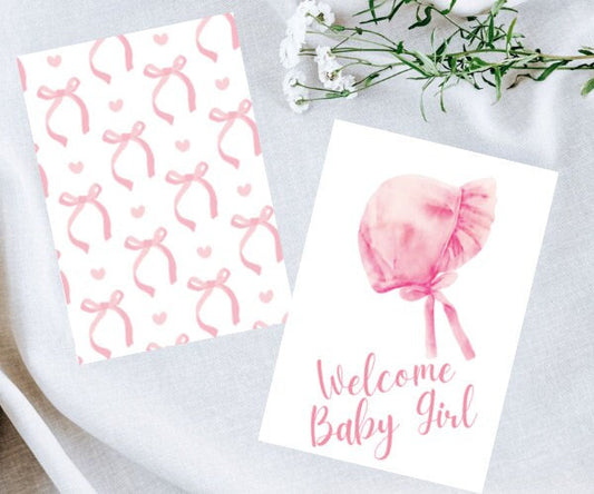 Baby Shower Card for Girl Grandmillenial Bow Baby Card Welcome Baby Card Printable Baby Download Template EDITABLE CANVA TEMPLATE